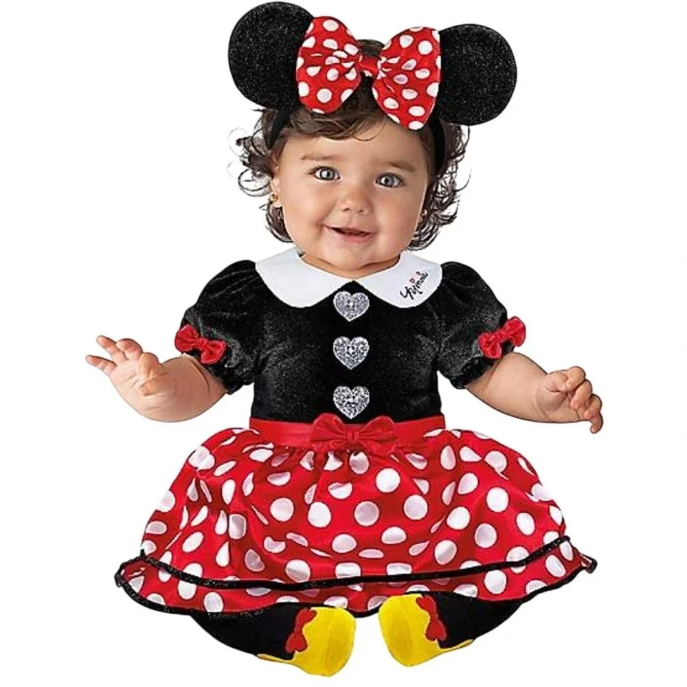 Disney Minnie Mouse Infant Costume Set Dress Tights‎ Headband 18-24 Months NEW